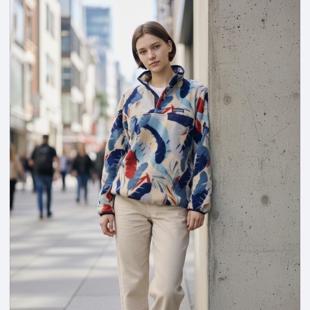 Patagonia Synchilla Fleece in Red, Blue, and Cream